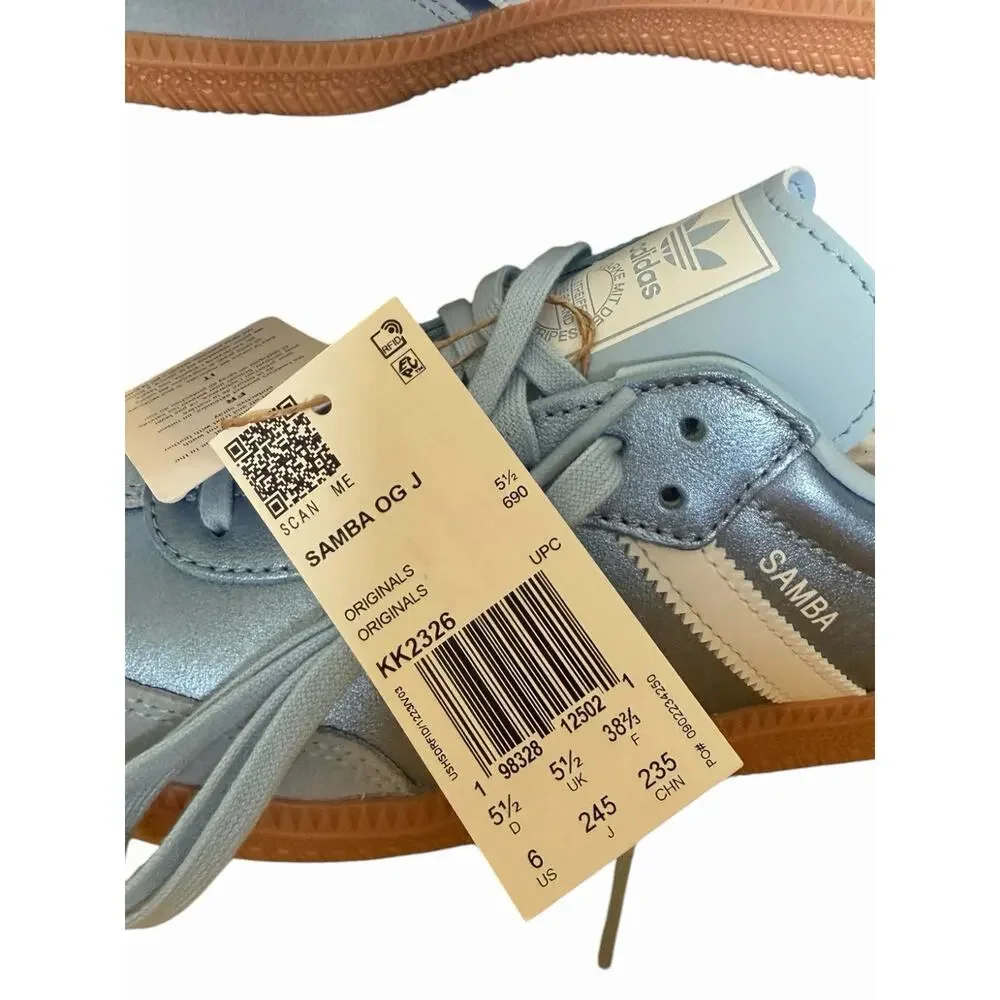 Adidas Samba OG Clear Sky Blue Youth Size 6 Women’s 7 Metallic BRAND NEW